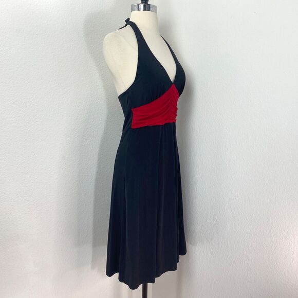 iz Buyer Black Halter Cocktail Dress Medium Red Ruched Waist Dance Party Clubbin - Picture 7 of 11